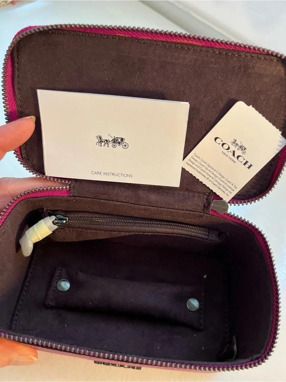 Coach Metallic Fuchsia Saffiano Mini Vanity Case